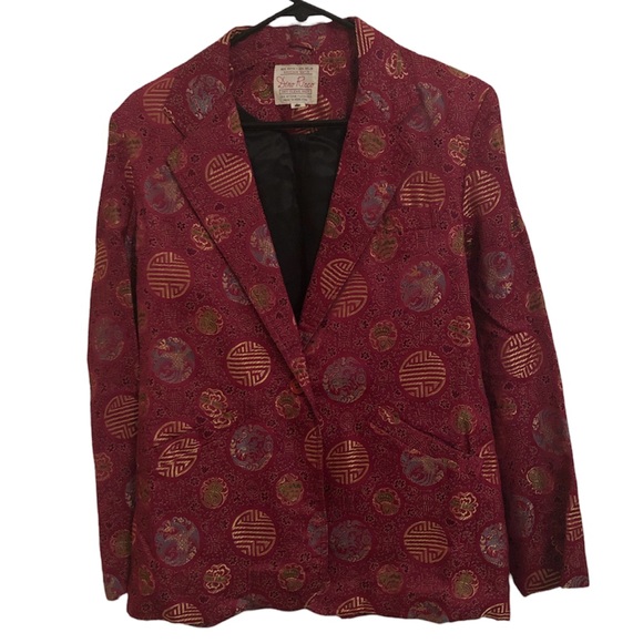 Vintage Dino Ricco Fuchsia Asian Print Brocade Satin Blazer - Picture 1 of 8
